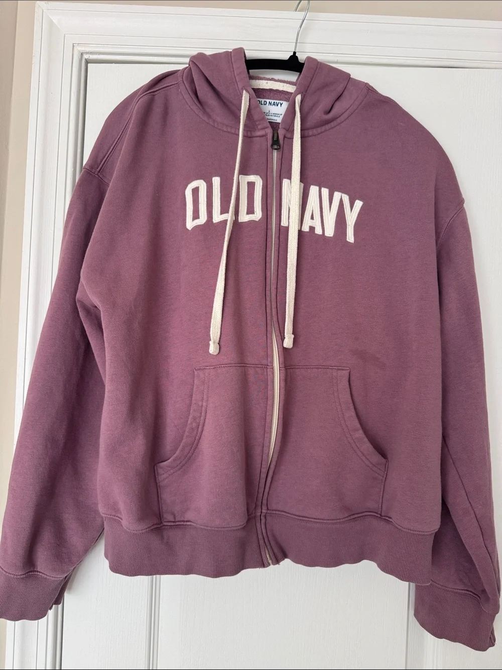 Old Navy Dusty Rose Full-Zip Hoodie with Cream Drawstrings